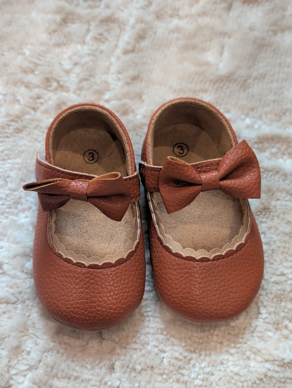 Baby Toddler Brown Shoes With Bow And Strap